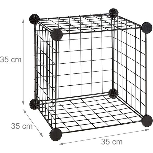 Étagère Modulable Grille Treillis 9 Cubes Compartiments Métal Meuble Rangement Grillage 35x35 Cm Noir 13_