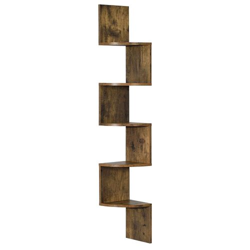 Étagère D'angle En Forme Zigzag Meuble De Rangement Murale 123 Cm Mdf Marron 03_0005172