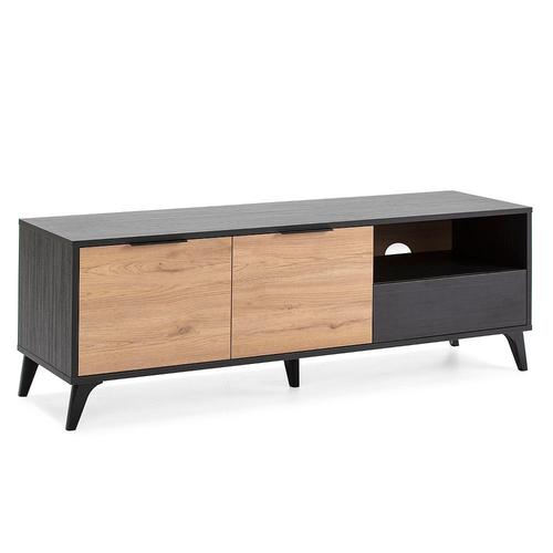 Meuble Tv Koln 2 Portes Et 1 Tiroir,Couleur Noir Brossée Et Bois 136,5 Cm (Largeur) 40 Cm (Profondeur) 48