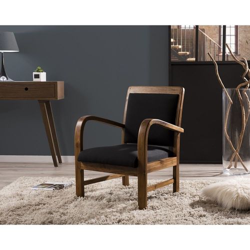 Fauteuil Scandi Teck Et Tissu Noir - Eris