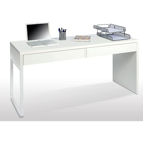 Bureau Réversible Avec 2 Tiroirs Coloris Blanc Artic - Longueur 138 Cm X Profondeur 50 Cm X Hauteur 75 Cm