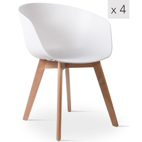 Lot De 4 Chaises De Salle A Manger Scandinaves Pieds Bois Polypropylene Blanc - Nordlys