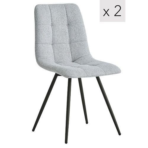 Lot De 2 Chaises De Salle A Manger Scandinaves Capitonnees Metal Tissu Gris - Nordlys