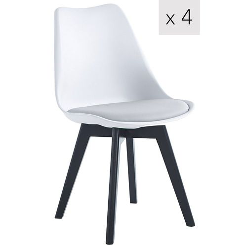 Lot De 4 Chaises De Salle A Manger Scandinaves Pieds Bois Polypropylene Blanc - Nordlys