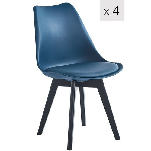Lot De 4 Chaises De Salle A Manger Scandinaves Pieds Bois Polypropylene Bleu Canard - Nordlys