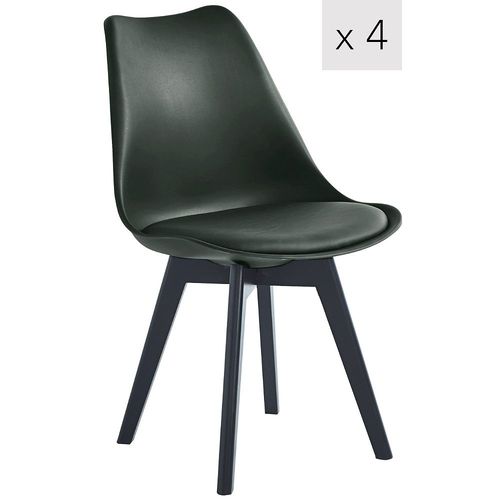 Lot De 4 Chaises De Salle A Manger Scandinaves Pieds Bois Polypropylene Noir - Nordlys