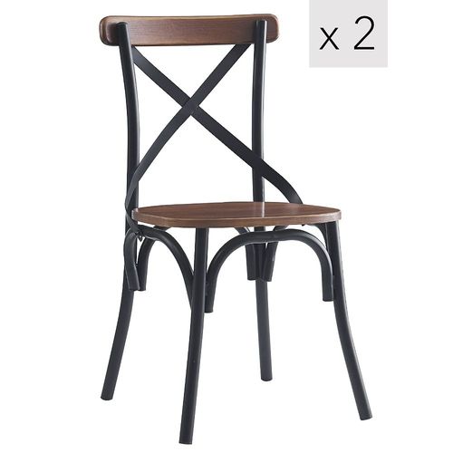 Lot De 2 Chaises De Salle A Manger Industrielles Metal Bois Fresne Marron - Nordlys