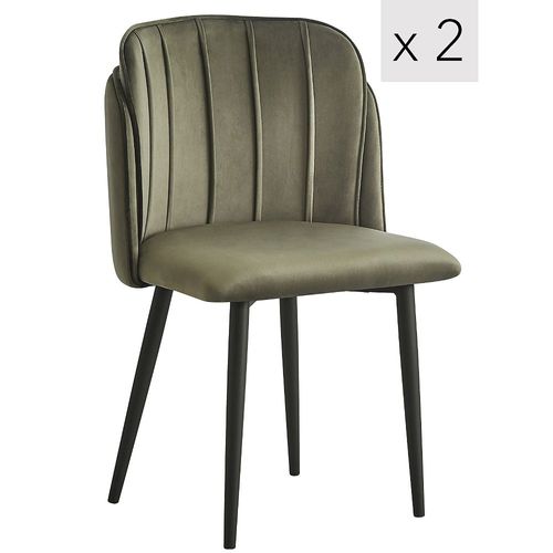 Lot De 2 Chaises De Salle A Manger Scandinaves Pieds Metal Effet Bois Velours Vert - Nordlys