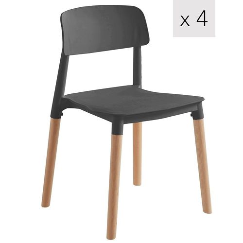 Lot De 4 Chaises De Salle A Manger Scandinaves Pieds Bois Tissu Noir - Nordlys