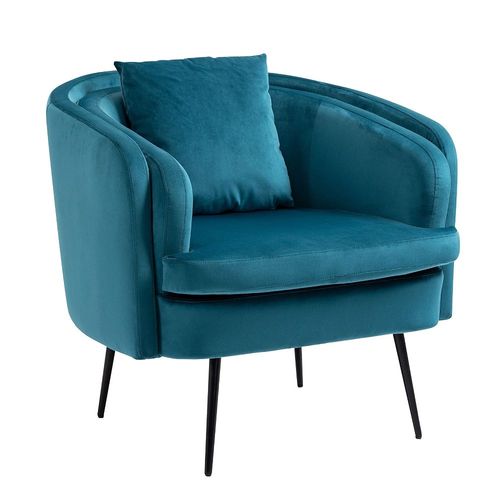 Fauteuil De Salon Design Pieds Metal Noir Velours Bleu Canard - Nordlys