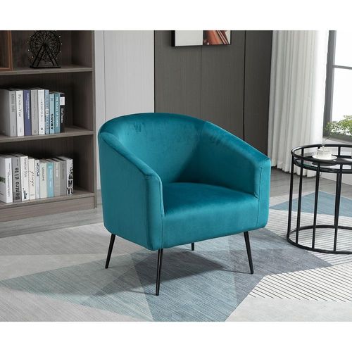 Fauteuil De Salon Design Pieds Metal Noir Velours Bleu Canard - Nordlys