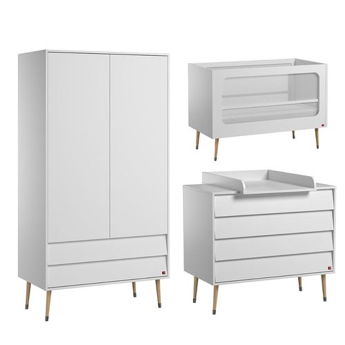 Chambre Complète Lit Bébé - Commode À Langer - Armoire 2 Portes Vox Bosque - Blanc