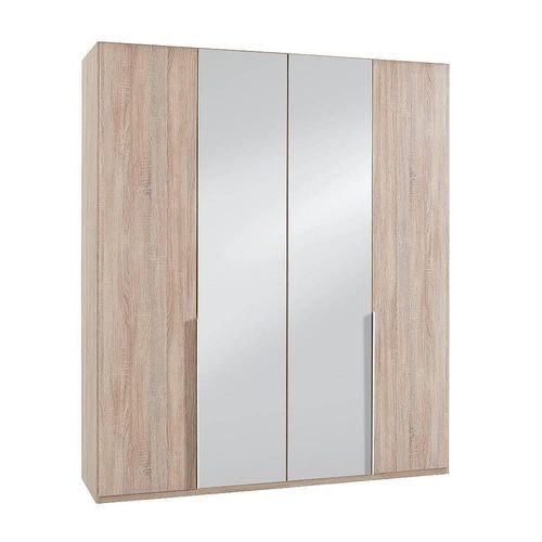 Armoire 4 Portes 2 Miroirs Wilma 180 Cm Chêne Naturel