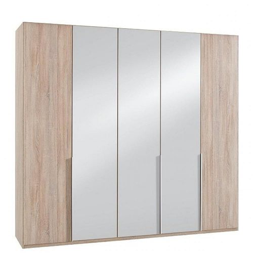 Armoire 5 Portes 3 Miroirs Wilma 225 Cm Chêne Naturel