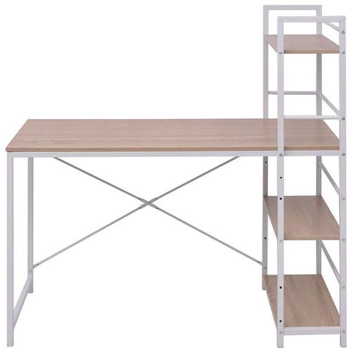 Bureau Table Meuble Travail Informatique Avec Bibliothèque À 4 Niveaux Chêne 0502090