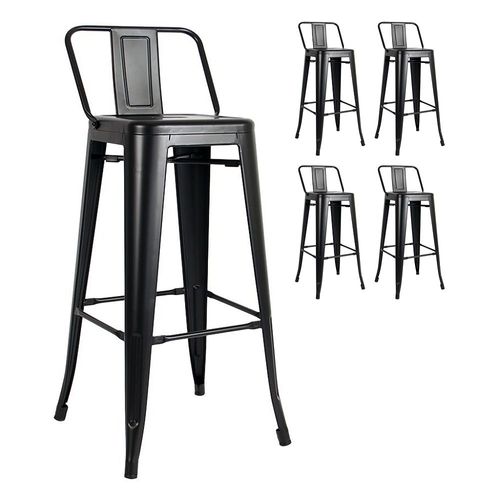 Lot De 4 Tabourets De Bar En Métal Noir Mat Avec Petit Dossier, Chaises De Bar Tabourets Métal Ha - Kosmi