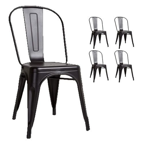 Lot De 4 Chaises Noires En Métal Noir Mat Style Industriel Factory - Kosmi