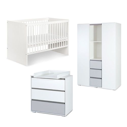 Chambre Complète Lit Bébé - Commode À Langer - Armoire 3 Portes Littlesky By Klups Dalia - Blanc