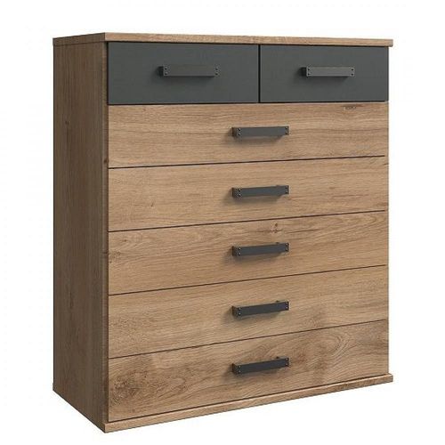 Commode 7 Tiroirs Galway Style Industriel Chêne / Graphite