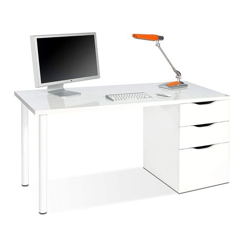 Table D'ordinateur Réversible Bureau Avec Tiroir Coloris Blanc Artic - 138 Cm (Longueur) X 60 Cm (Profond