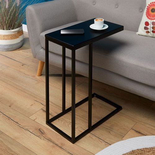 Bout De Canapé Debora Table D'appoint Table À Café Table Basse De Salon Cadre En Métal Noir Et Plateau Rectangulaire En Mdf Noir Mat
