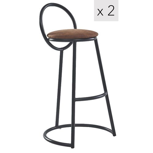 Lot De 2 Tabourets De Bar Metal Noir Industriels Suedine Marron - Nordlys