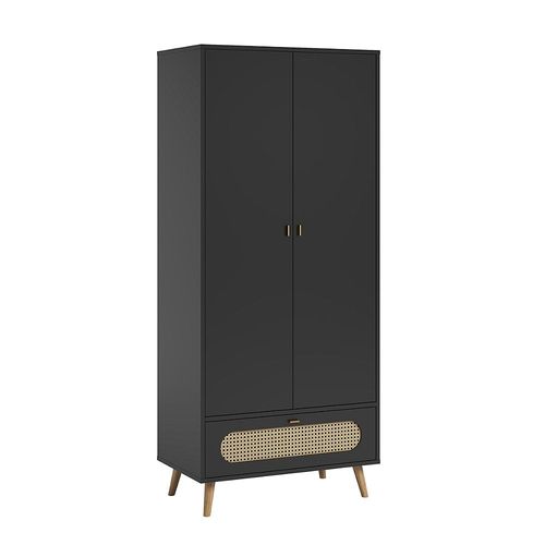 Armoire 2 Portes 1 Tiroir Vox Canne - Noir