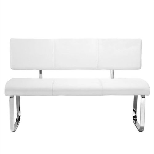 Banc Design Vilas Siège Avec 3 Places, Banquette Au Piètement Chromé Et Dossier Au Revêtement Synthétique Blanc