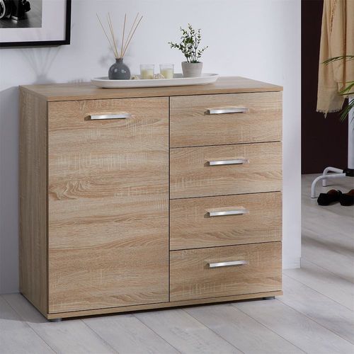 Buffet Chicago Commode Meuble De Rangement En Mélaminé Décor Chêne Sonoma, Avec 4 Tiroirs Et 1 Porte