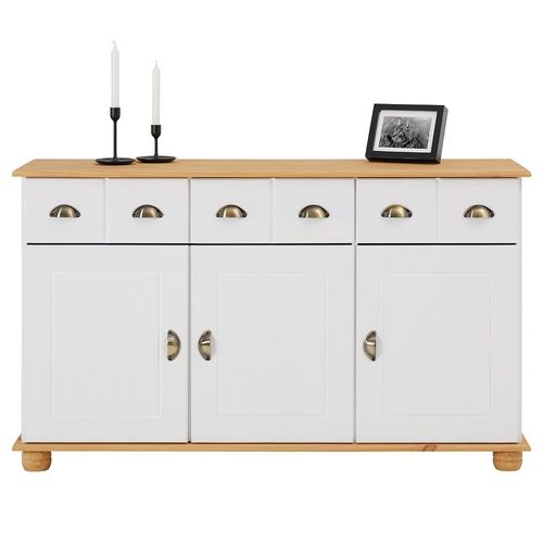 Buffet Colmar Commode Bahut Vaisselier Meuble Bas Rangement Avec 3 Tiroirs Et 3 Portes, En Pin Massif Las