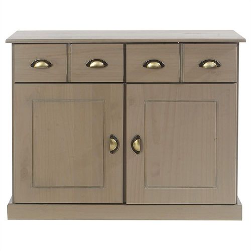 Buffet Paris Commode Bahut Vaisselier Avec 2 Portes Battantes Et 2 Tiroirs Pin Massif Lasuré Taupe
