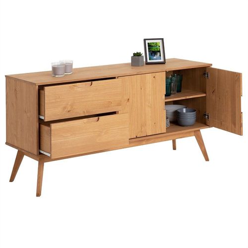 Buffet Tivoli Design Vintage Scandinave Nordique Commode Bahut Vaisselier 2 Tiroirs 2 Portes, Pin Massif