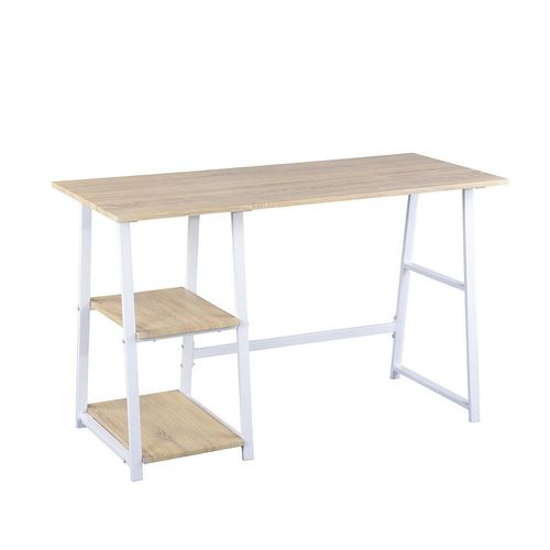 Bureau En Bois Chêne Avec 2 Étagères De Rangement