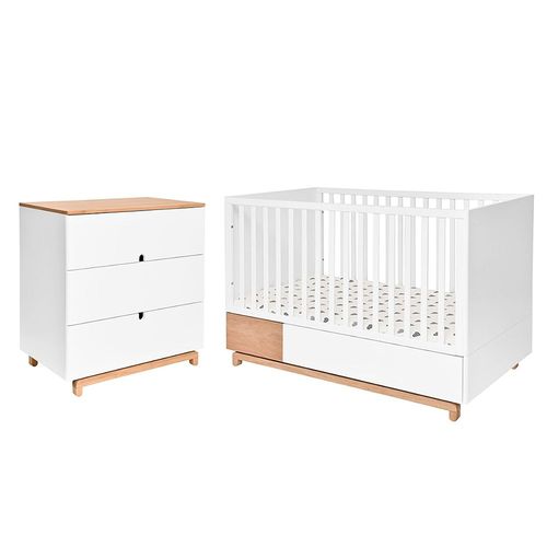 Lit Évolutif Et Commode 3 Tiroirs Bellamy Nomi - Blanc Et Bois