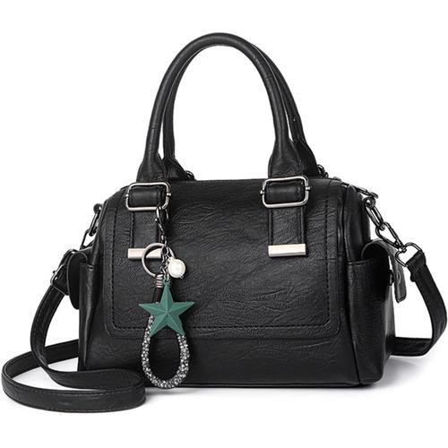 Noir Sac Bandoulière Femme Cuir Sacs Portés Epaule Rétro Sacoche Messenger Sac Crossbody Sac Cartable Sac a Main Poches Multiples Sac à Poignée Supérieure