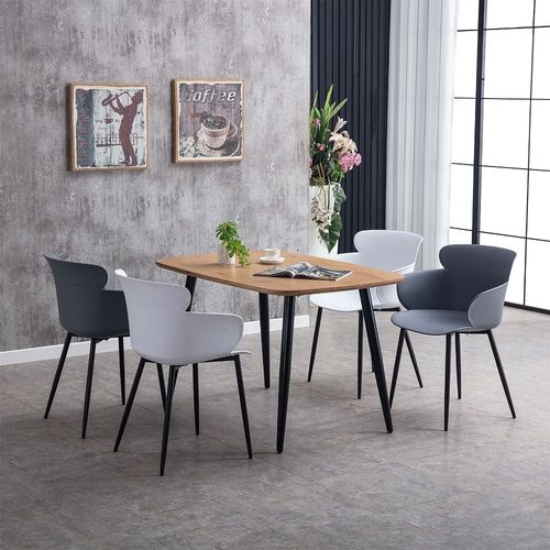 Lot De 4 Chaises Catch Salle À Manger Ou Cuisine Design Retro Avec Larges Accoudoirs, Coque En Plastique Gris Et 4 Pieds Métal Noir