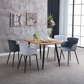 Lot De 4 Chaises Catch Salle À Manger Ou Cuisine Design Retro Avec Larges Accoudoirs, Coque En Plastique Gris Et 4 Pieds Métal Noir