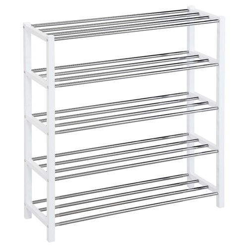 Etagère À Chaussures Dublin Rangement Porte-Chaussures Avec 5 Niveaux Pour 20 Paires En Métal Chromé Et Laqué Noir