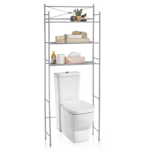 Etagère De Salle De Bain Marsa Meuble De Rangement Au-Dessus Des Toilettes Wc Ou Lave-Linge Avec 3 Tablettes, En Métal Laqué Gris