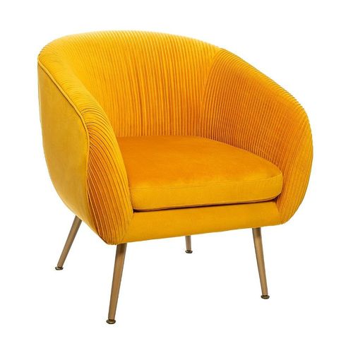 Fauteuil En Velours Ocre Plissé Et Pieds En Métal Doré