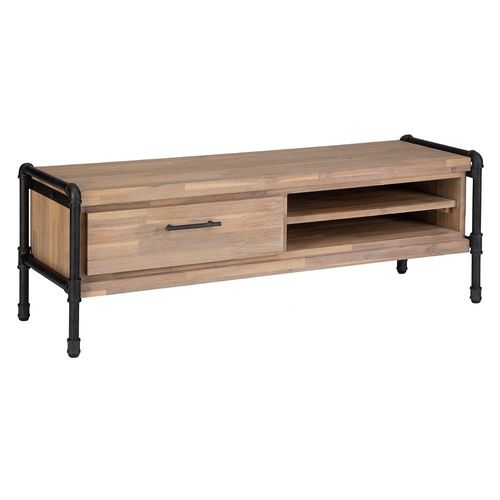 Meuble Tv Industriel Métal Et Bois Siam - L. 130 X H. 45 Cm - Marron Bois