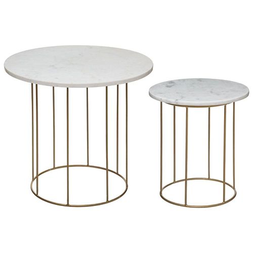 2 Tables À Café Design Marbre Béa - Blanc Et Doré