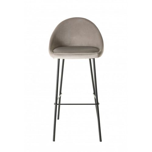 Lot De 2 Tabourets De Bar Velours Chamois Beige Pieds Métal Noir Hauteur D'assise 80cm - Augustin