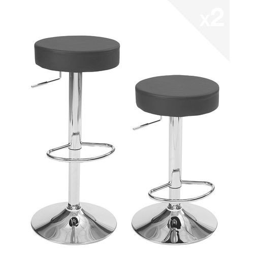 Lot De 2 Tabourets Bar Rond Réglable En Hauteur Et Pivotant - Yo (Gris Foncé)