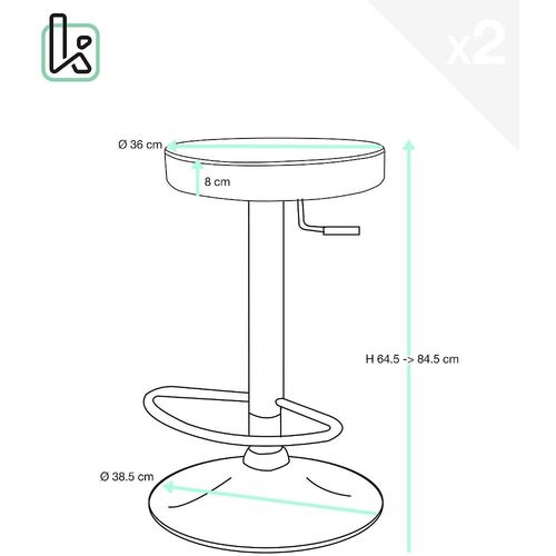Lot De 2 Tabourets De Bar Ronds Réglable En Hauteur - Yo (Blanc)