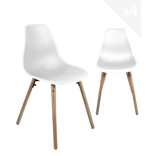 Lot De 4 Chaises Scandinaves De Cuisine Pieds Bois Ova (Blanc)
