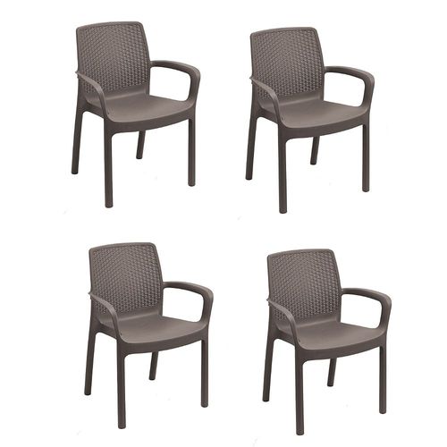 Ensemble De 4 Chaises Empilables Effet Rotin, Made In Italy, Couleur Marron, Dimensions 54 X 82 X 60,5 Cm