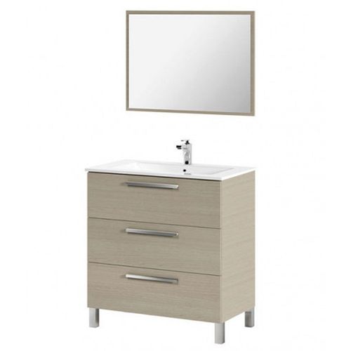 Meuble Salle De Bain Sous Vasque Salle De Bain Avec 3 Tiroirs + 1 Miroir Chêne Clair - Longueur 80 X Prof