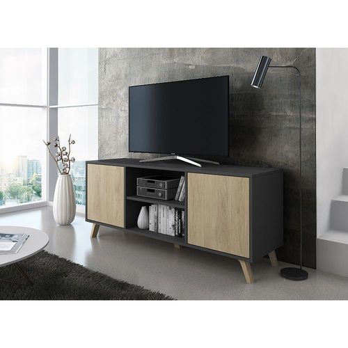 Meuble Tv 140 Avec 2 Portes, Modà¿Le Wind, Structure Gris Anthracite, Portes Puccini - Skraut Home
