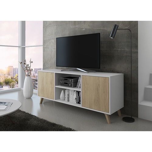Meuble Tv 140 Avec 2 Portes, Salon, Modèle Wind, Structure Blanche, Portes Puccini - Skraut Home